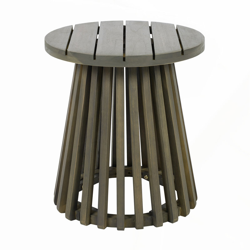 Durable Acacia Wood Round Patio Side Table, Perfect for Outdoor Spaces with Grey Weather-Resistant Finish, Gray