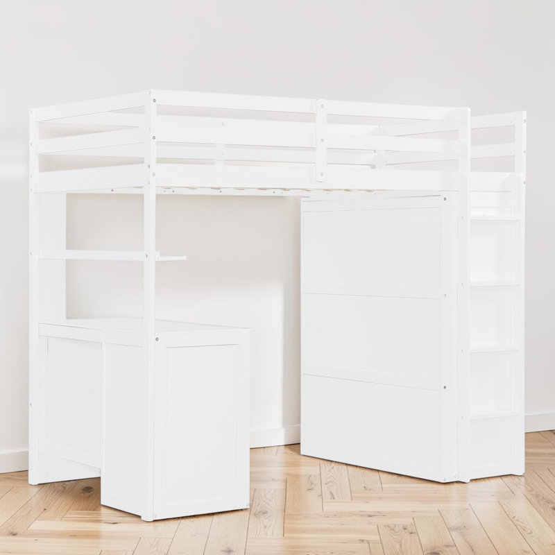 Loft Bed With Built-In Desk And Wardrobe, Twin, White