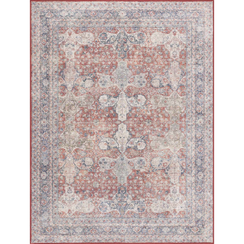 Amber Moroccan Machine Washable Red Area Rug, Rectangle 9'2" x 11'9"