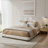 Curved Split Headboard Upholstered Platform Bed, Soft White Solid Wood King Size, Heavy Duty Support for Bedroom