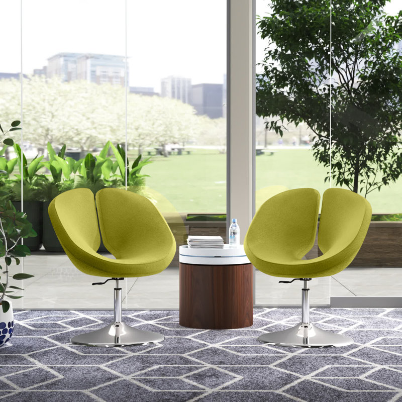 Perch Modern Wool Blend Upholstered Metal Swivel Lounge Chair in Green and Polished Chrome, Green Wool