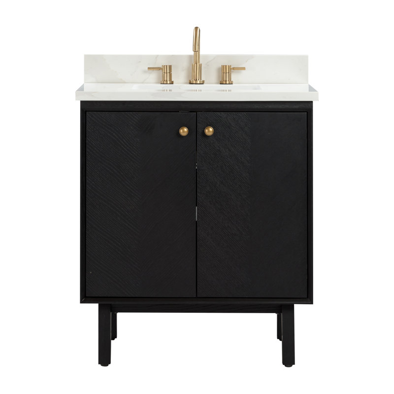 Adele 30'' Free Standing Single Bathroom Vanity with Quartz Top, Gold, Black