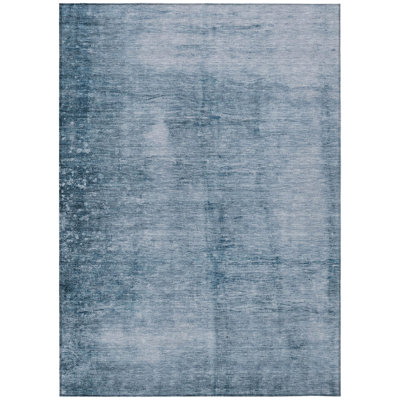 Machine Washable Indoor/Outdoor Xhevrie Denim Rug