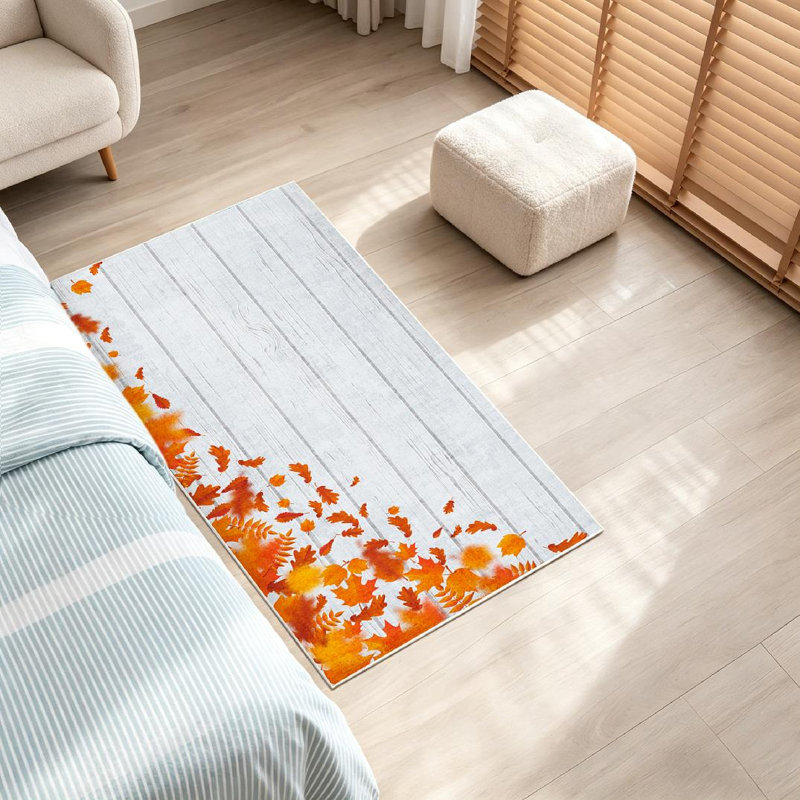 Tapis d'intérieur lavable à la machine avec feuilles d'automne et feuilles d'automne