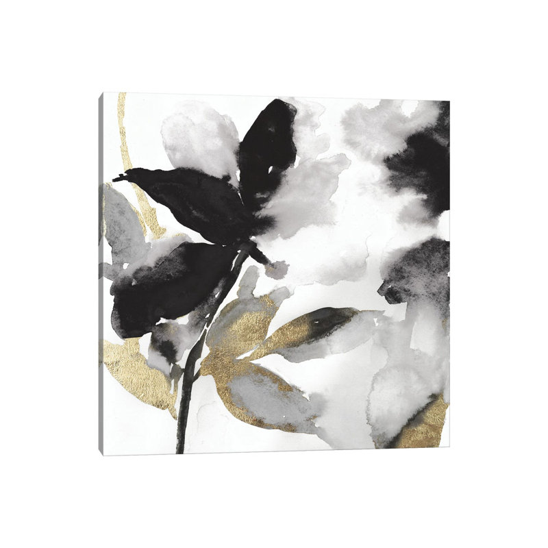 Black Petals Gold Leaves I by Asia Jensen - Wrapped Canvas Painting, 30.48 cm H x 30.48 cm W