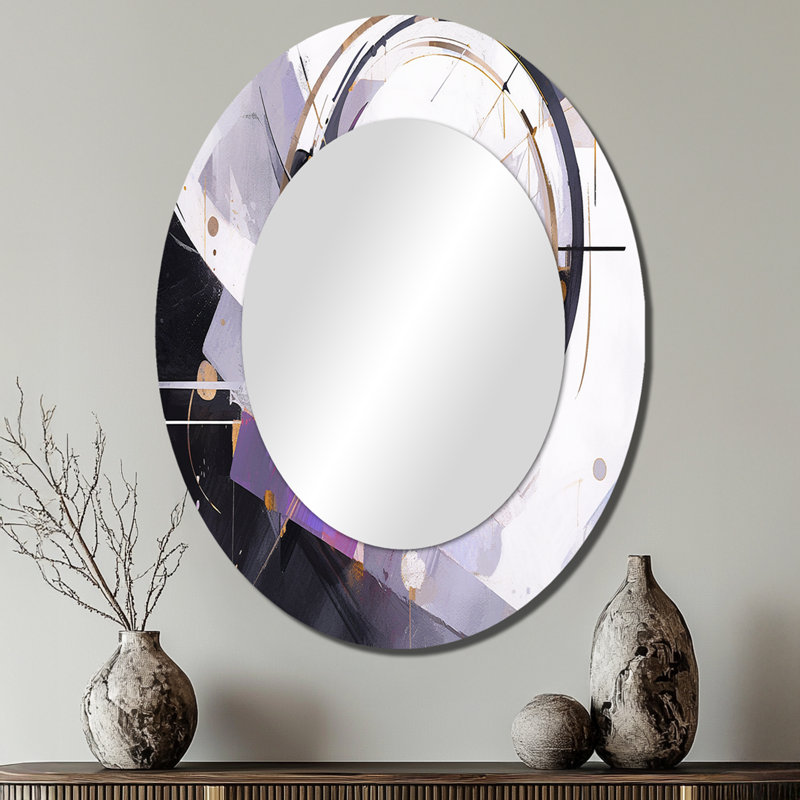 Purple Black Multifaceted Whirls - Abstract Oval Decorative Mirror On Metal, 40" x 30"