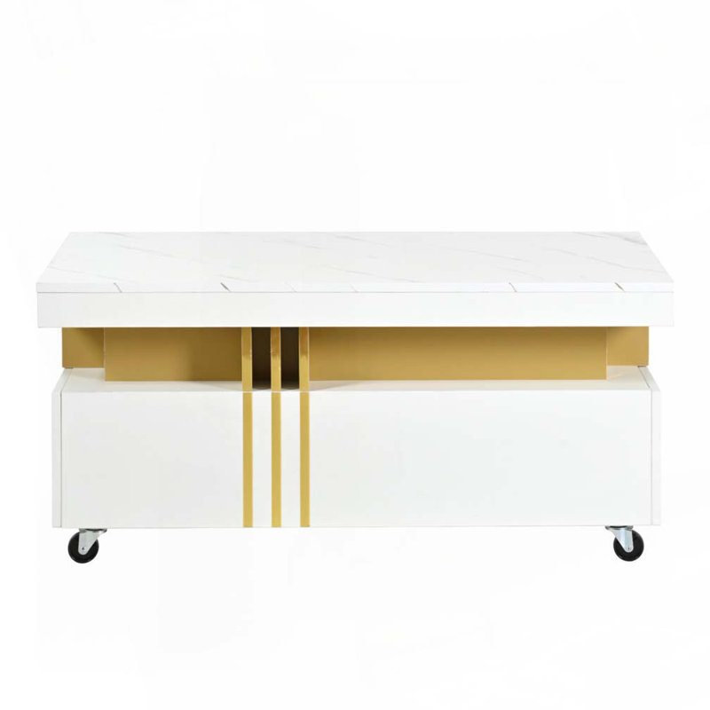 Drawer Storage Rectangle Cocktail Coffee Table with Caster Wheels