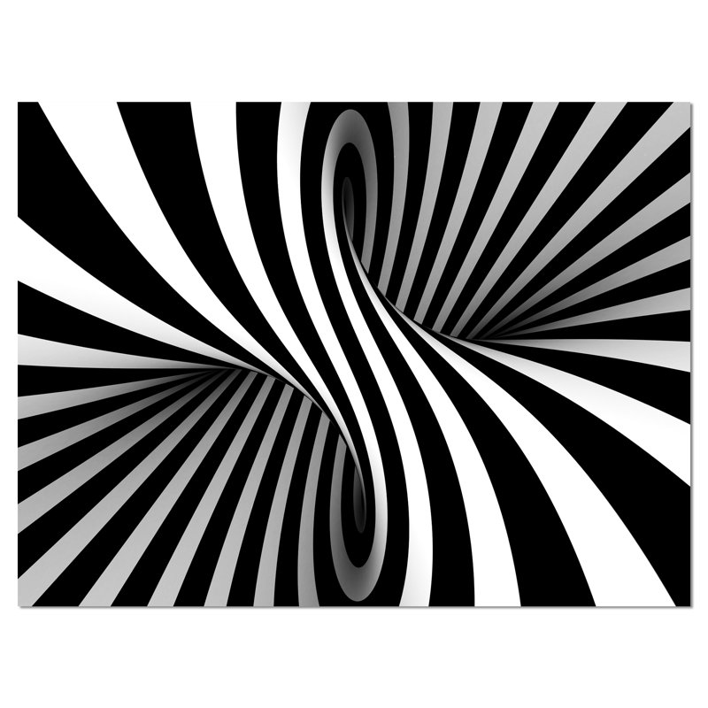Noir et blanc en spirale - Art mural numérique en métal, H 30 po x l 40 po, Toile tendue