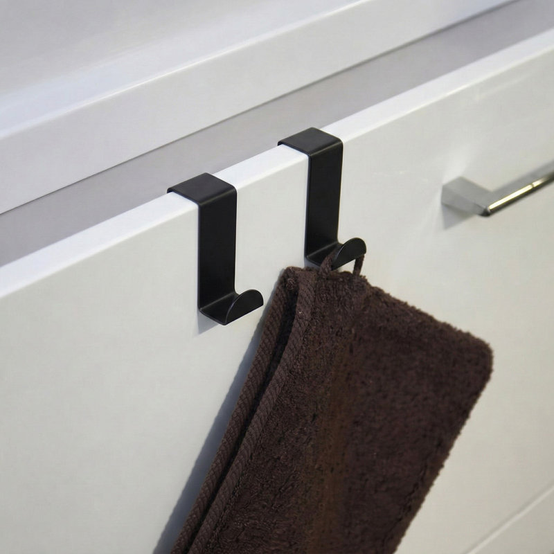 Over the Cabinet Door Single Hooks Set of 2 Brushed Stainless Steel, Black
