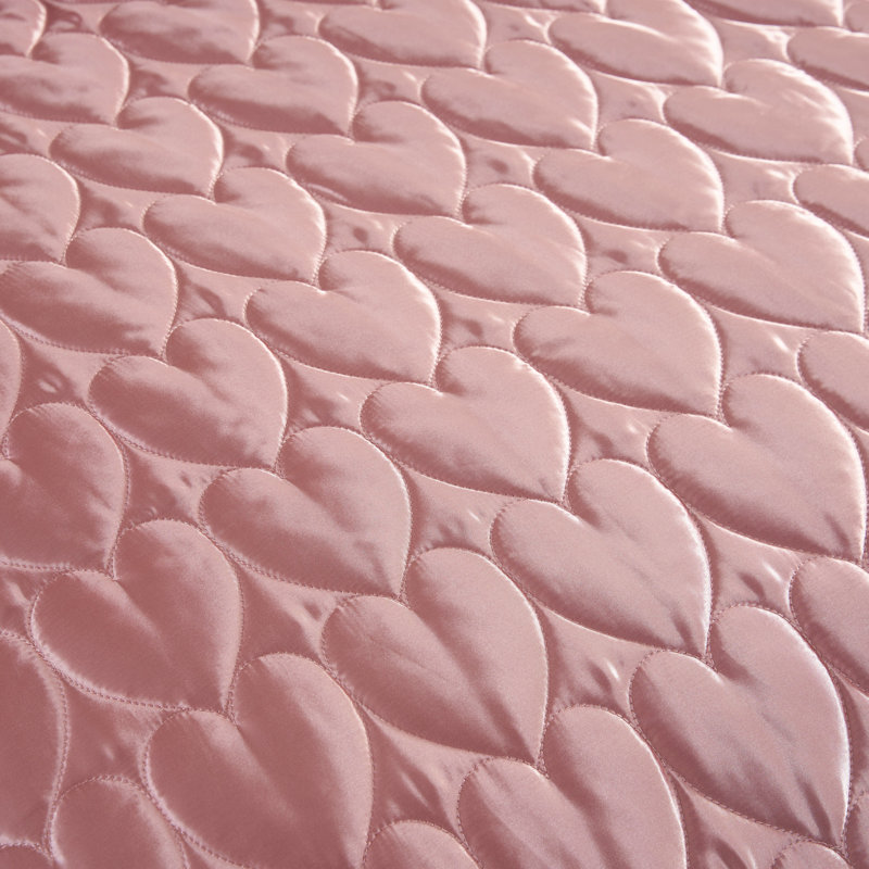 Juicy Couture Satin Heart Stitched Quilt Sets, King Quilt + 2 King Pillow Shams, Pink