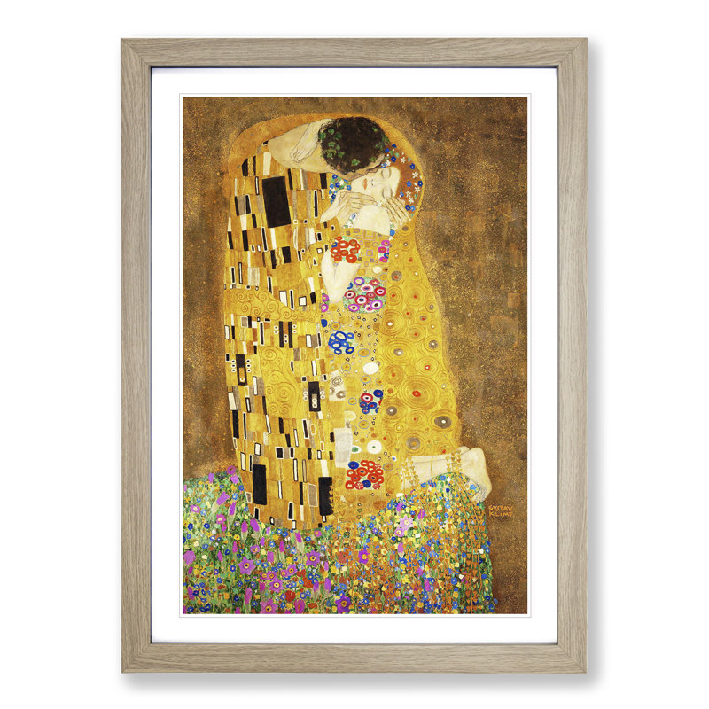 The Kiss No.1 by Gustav Klimt - Painting, 65cm H x 48cm W, Brown, Oak
