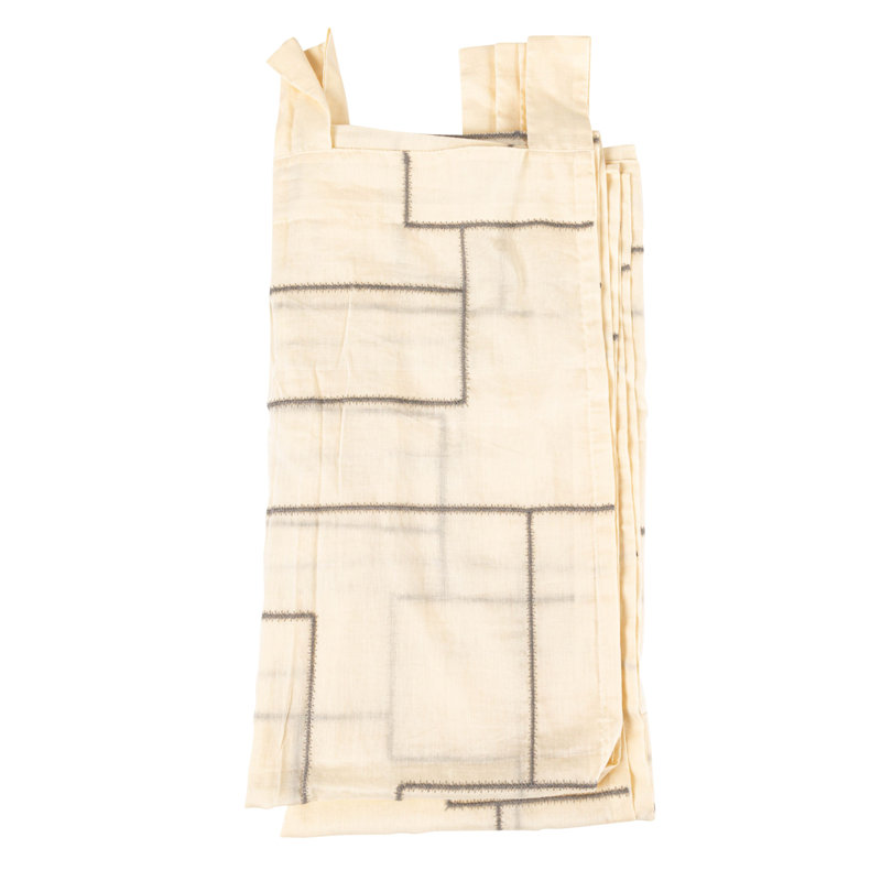 Modern Cotton Curtain Panel with Geometric Embroidery