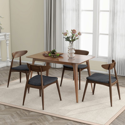 Ensemble de table de salle à manger 5 pièces, 1 table et 4 chaises, structure en bois d'hévéa, dossier ergonomique, chaises rembourrées
