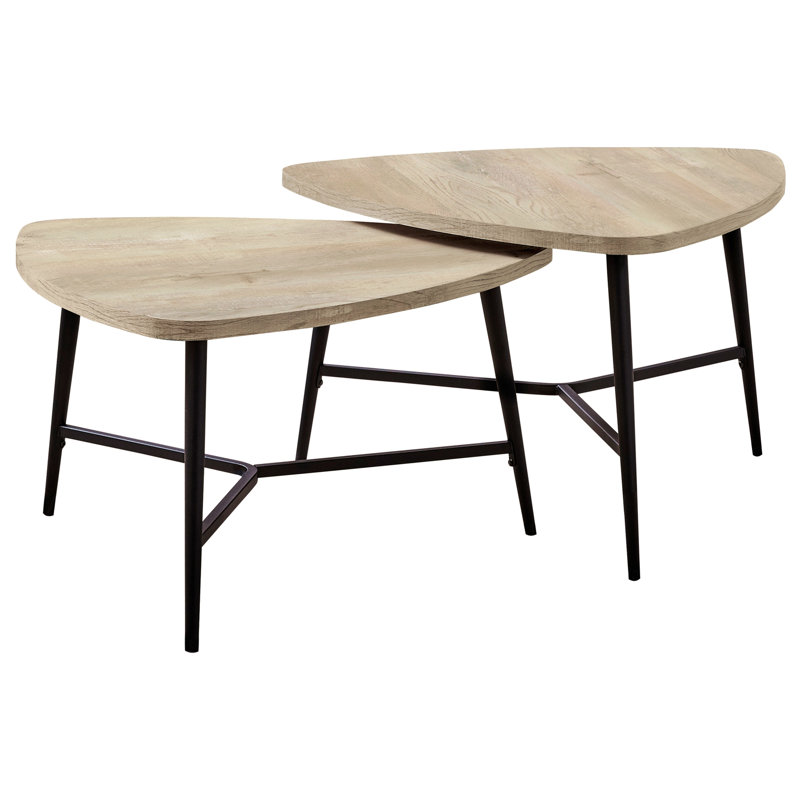 Ensemble de table, ensemble de 2 pièces, café, bout, côté, décor, salon, stratifié beige, métal noir, contemporain, moderne