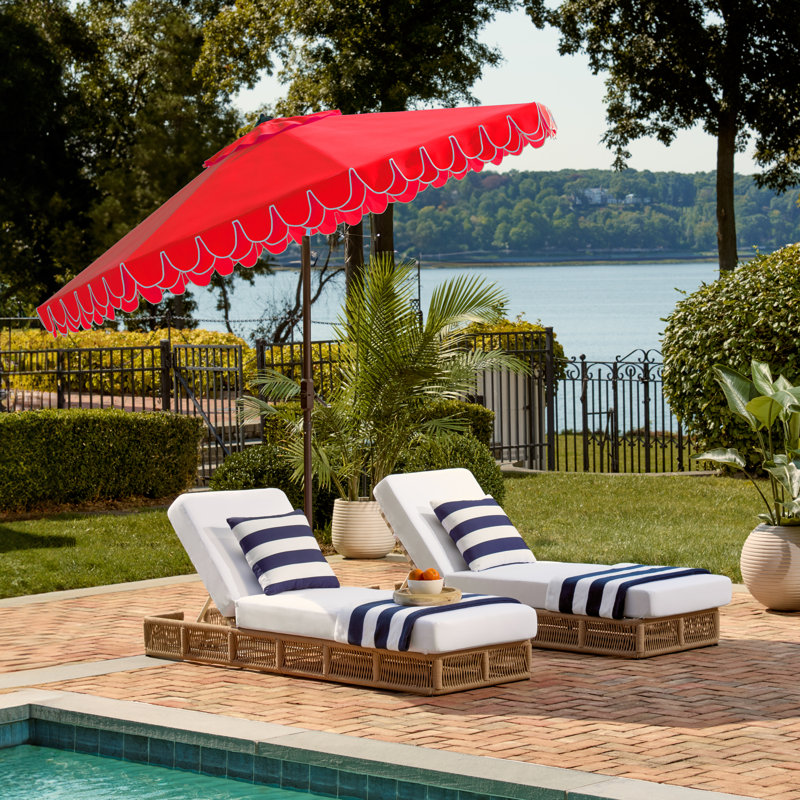 Outdoor Uv Resistant Elegant Valance Manual Tilt Umbrella, Red, Brown