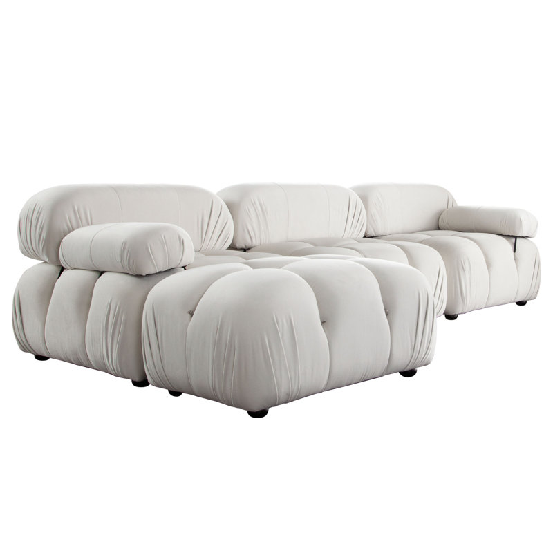 Paloma 4PC Modular 111 Inch Reversible Chaise Sectional In Light Cream Velvet, Cream Velvet