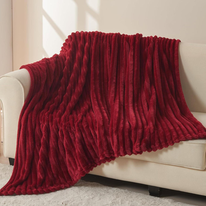 Jeté super doux en jersey de flanelle soyeuse de qualité supérieure en jacquard 3D nervuré rose pour toute saison (côtelé rose, jeté)