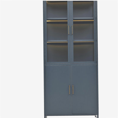 Vitrine de 76,75 po de hauteur, avec portes en verre et lumières DEL, armoire vitrée en acier avec verre à 3 côtés, garde-manger avec rangement pour les couloirs, salon, cuisine, décoration intérieure et bureau - bleu foncé