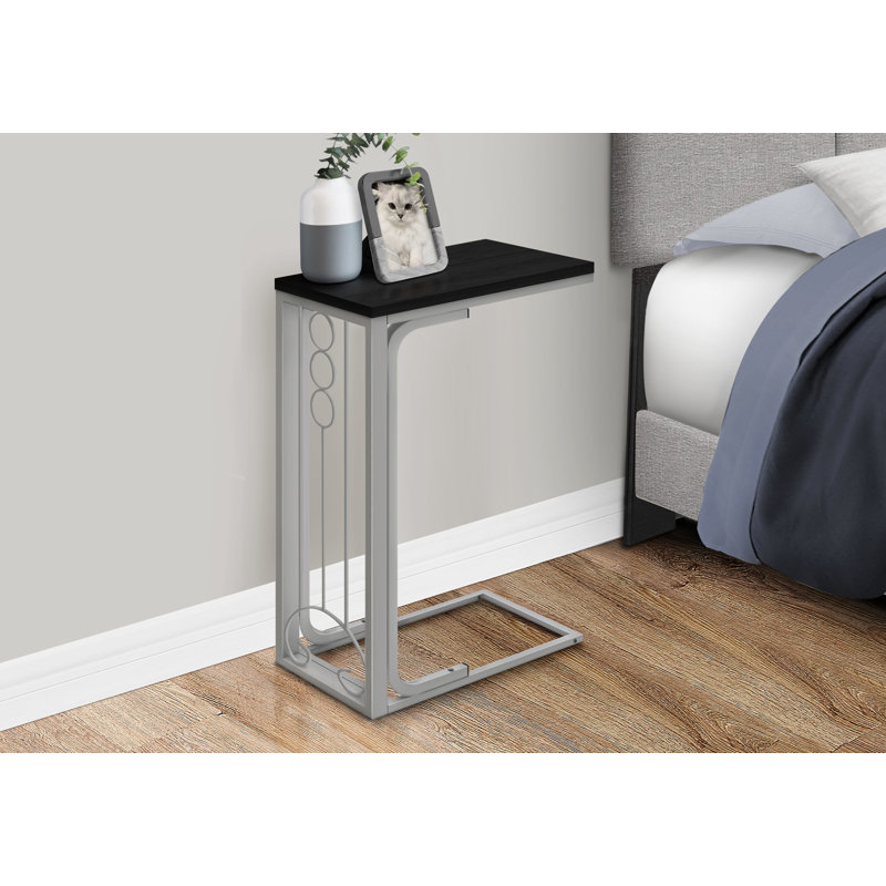 Table d'appoint, en forme de C, bout, côté, collation, salon, chambre à coucher, stratifié noir, métal gris, transitionnel