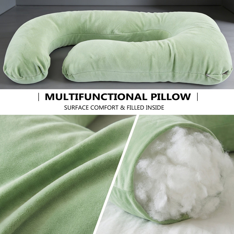 Oreiller de grossesse en forme de J - Coussin de soutien de maternité pour le dos, les hanches et le ventre, vert clair