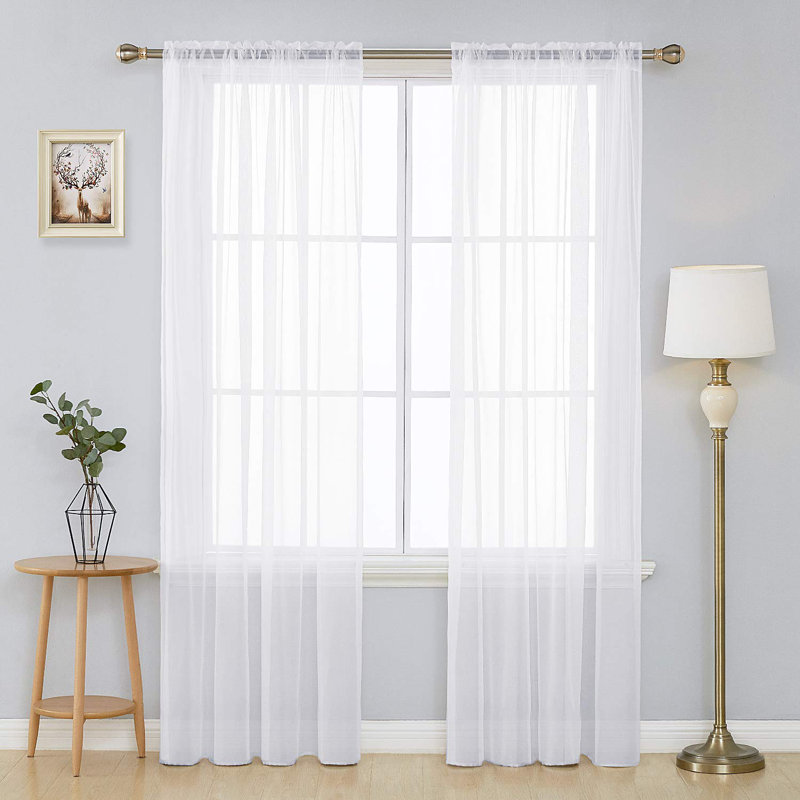 Rod Pocket Sheer Voile Curtain (Set Of 2), 60" W x 84" L, Peach Pink