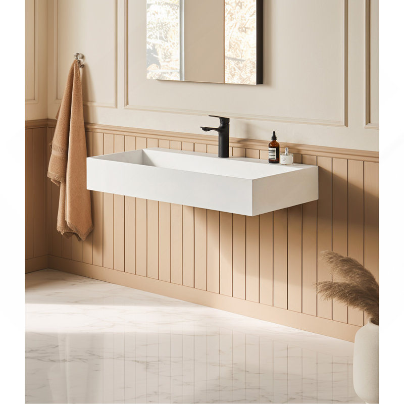 Lavabo vasque rectangulaire blanc mat 36 "x 18" à fixation murale avec trou pour robinet