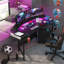 Vaucher LED Gaming Desk, 180 x 60 cm, Ergonomic Computer Desk, with Cup Holder and Headphone Hook