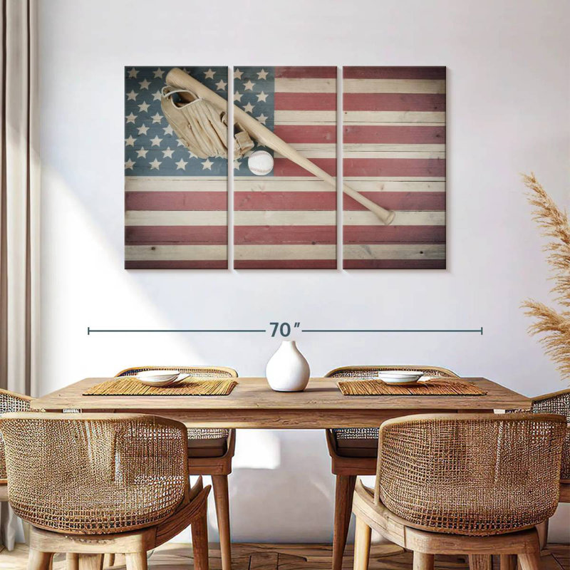 Baseball Sireci sur drapeau américain, H 36 po x l 57 po