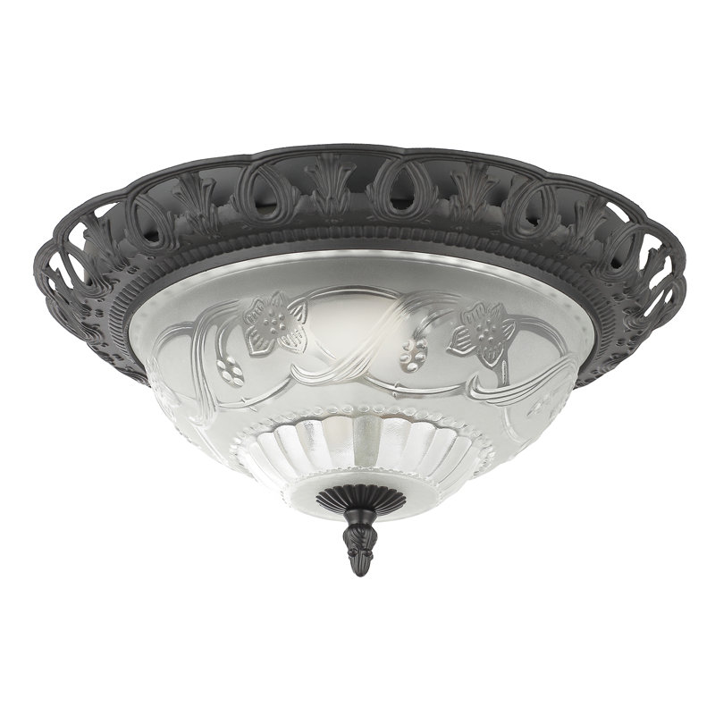 Catherine Traditional and Classic Ornate and Floral Glass Flush Ceiling Light Fitting, Black