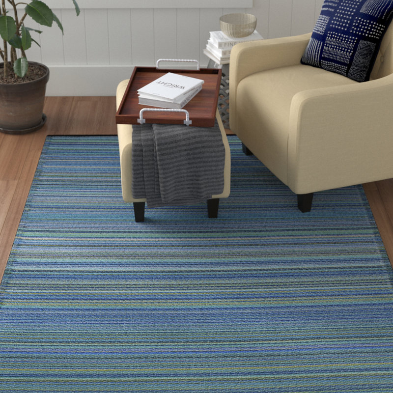 Tapis d'intérieur / extérieur bleu rayé Brinkerhoff, Rectangle 4 pi x 6 pi