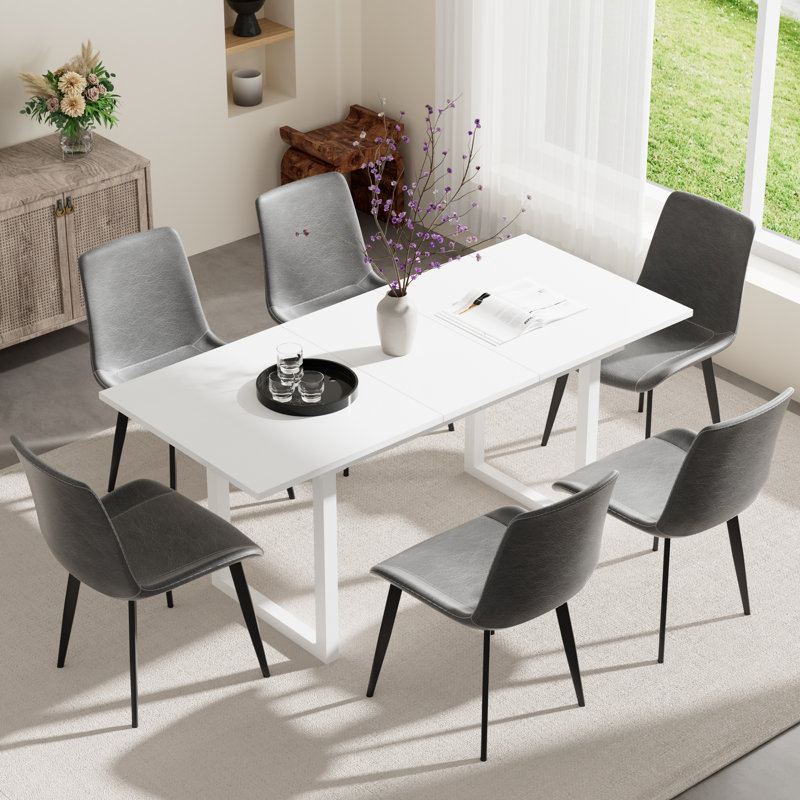 Ensemble de table de salle à manger 70,86 po à rallonge pour 4 à 6 personnes, 7, Gris / Noir, Blanc