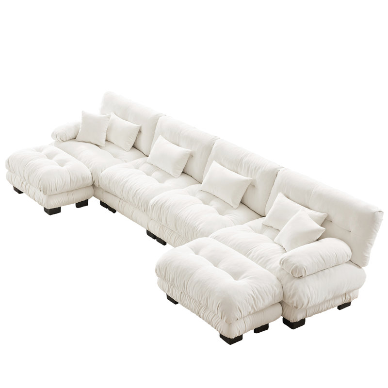 4 U Shaped Chenille - With 2 Cozy Ottomans In White For Customization Couch Stylish Multipurpose Area