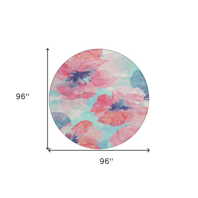 Tapis rond 8 po rose et bleu