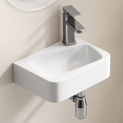 14" X 10" Wall - Mounted Rectangle Bathroom Vessel Sink, White Porcelain, Non Porous Surface, Easy Cleaning, Faucet & Drain Included Milk Color, High Density Ceramic, Comes With