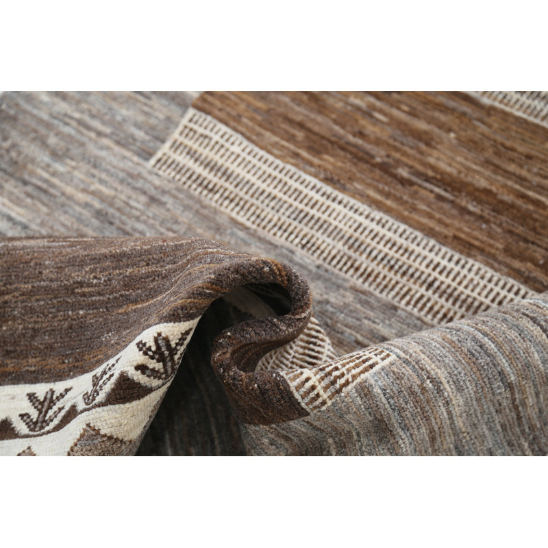 Tapis brun à motif géométrique tribal noué à la main 3,2 pi x 6,5 pi 3,2 po