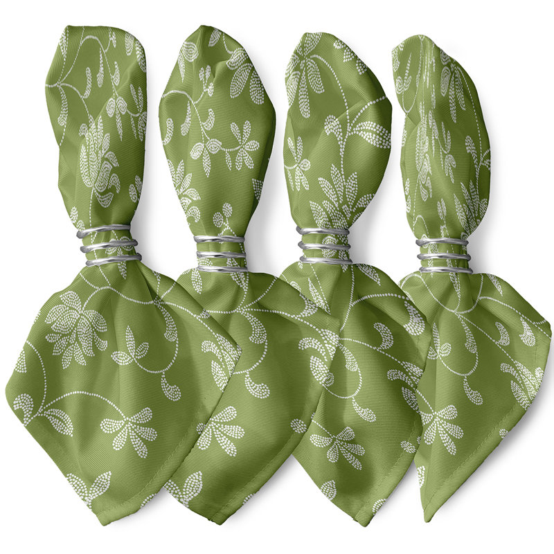 Aspacio Polyester Floral Square Napkin, Green