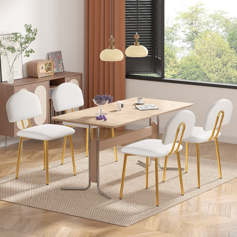Modern Faux Leather Dining Chairs Set Of 4, Upholstered Kitchen & Dining Room Chairs With Padded Seat And Gold Metal Legs, Contemporary Side Chairs For Dining Room, Living Room, Vanity