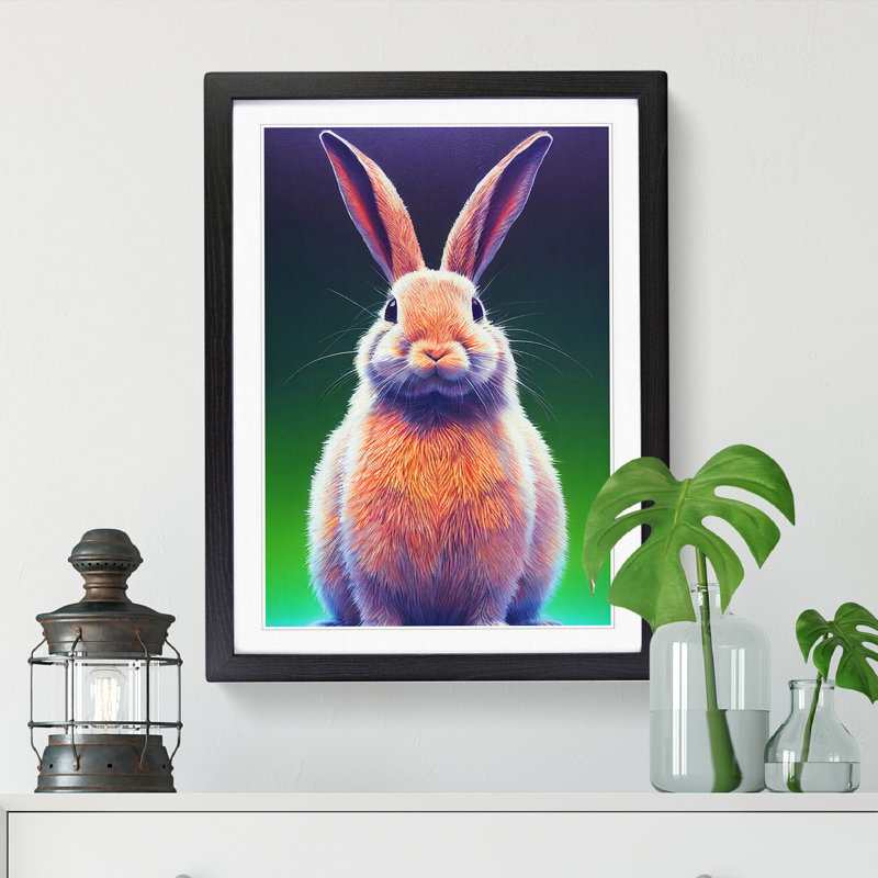 Rabbit Portrait Vol.2 - Single Picture Frame Print, 46cm H x 34cm W x 2cm D, Walnut