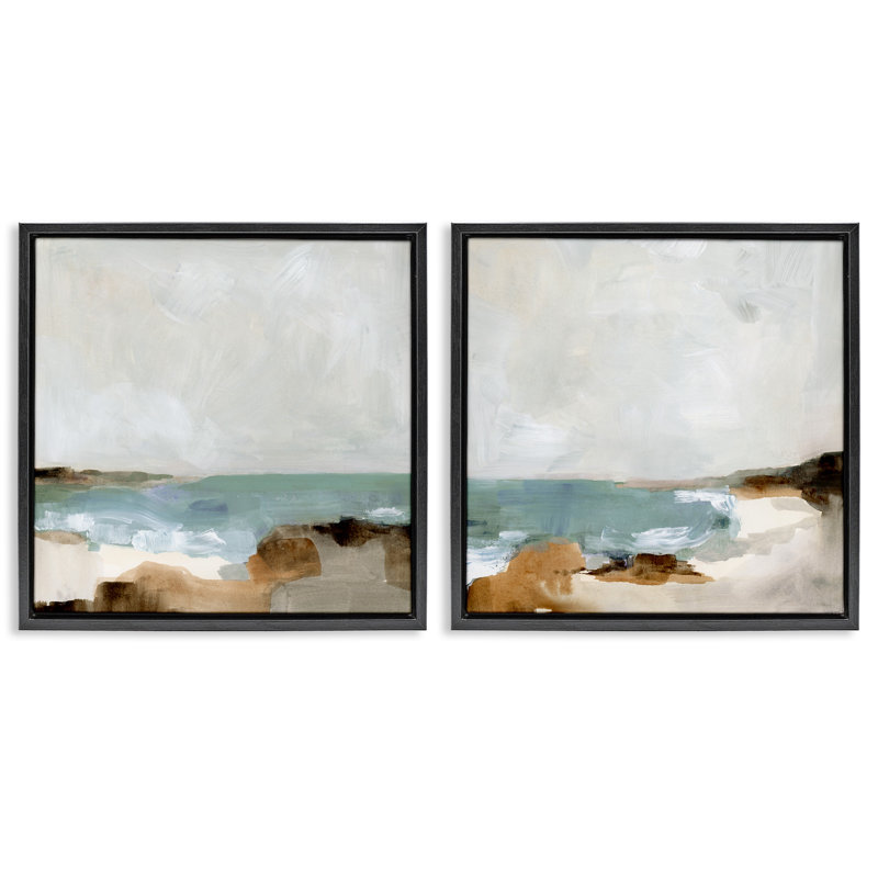 «Abstract Beach Cove Landscape Cliff», ensemble de 2 toiles flottantes encadrées par Victoria Barnes, H 18 po x l 18 po