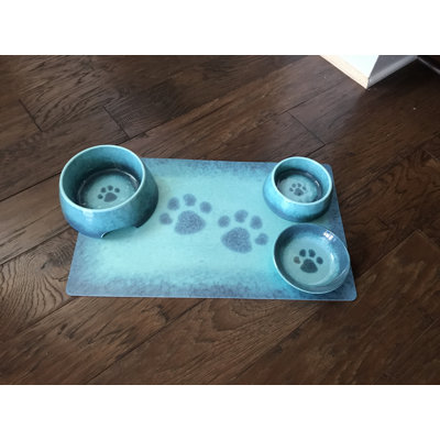 Paw Print Reactive Melamine Pet Feeding Placemat - 19" x 11.5" - Teal