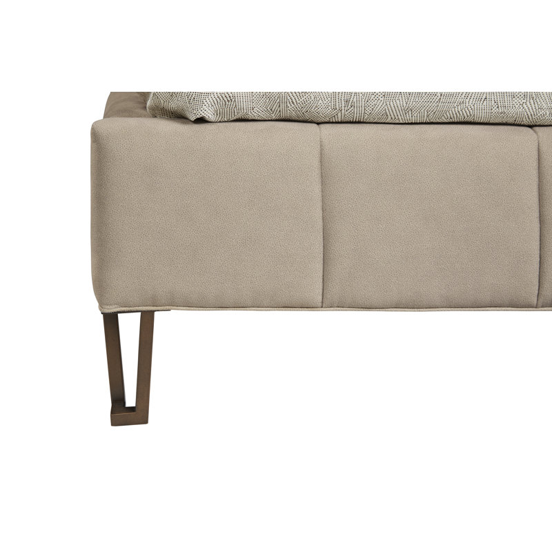 Beige Queen Upholstered Bed with Tufted Headboard and Drawer