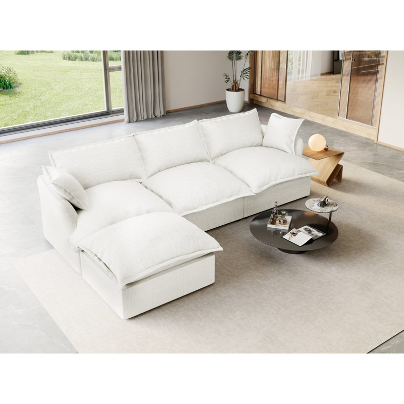 Canapé modulaire rembourré en duvet, canapé convertible Comfty, H 36,5 po x l 146,6 po x P 72 po, 5, Blanc