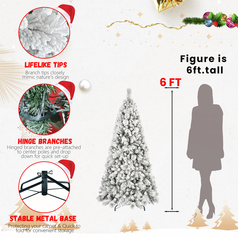 Arbre de Noël enneigé 8 pi avec 1445 pointes pour une installation facile, support en métal stable, 8', Non pré-éclairé