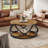 31.5" Modern Round Coffee Table with Storage Shelves, 2-Tier Rustic Circle Center Table with Metal Frame For Living Room, Small Space, Brown-1474506381