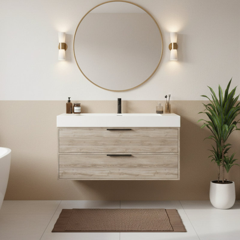 Meuble-lavabo mural simple en soie avec plateau en marbre de culture l 42 po x P 18 po x H 22 po Savoy, Soie