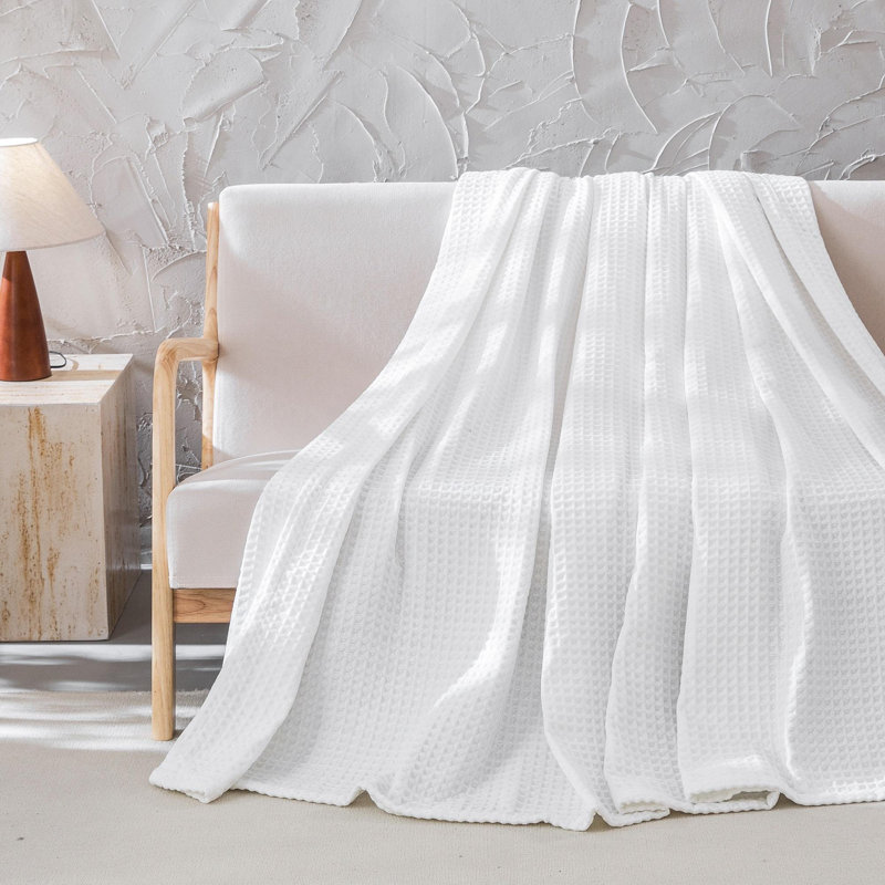King Ivory Fluffy Waffle Weave Chenille Bed Blanket