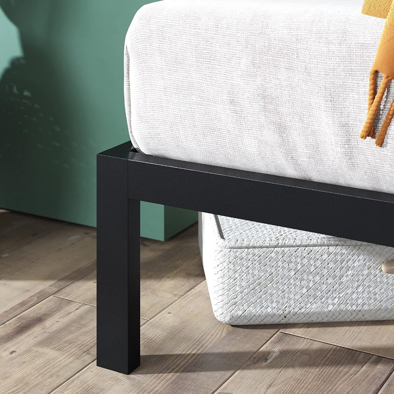 Mia Metal Platform Bed Frame With Headboard, Wood Slat Support, No Box Spring Needed, Easy Assembly, Queen