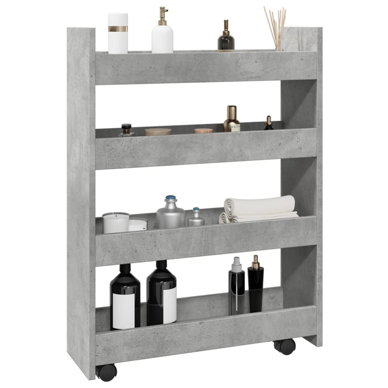 Wood Bar Cart, Concrete Grey