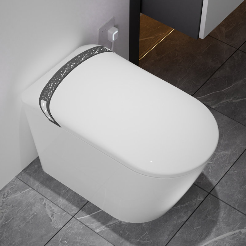 Elongated Smart Toilet With Built - In Bidet, Auto Open/Close Function, Foot Sensor, 1.28 Water Saving Flush, Led Display, Warm Air Dryer, And Heated Seat For Bathroom Luxury