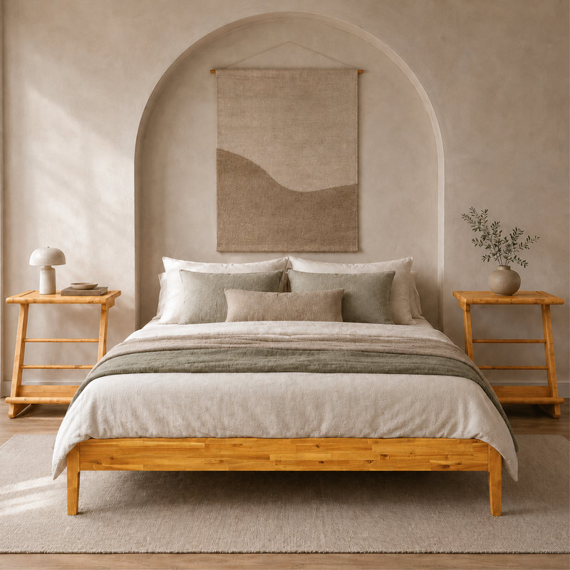 Ensemble de chambre à coucher Jaxson 3 pièces, cadre de lit queen en bois massif d'acacia avec 2 tables de chevet assorties